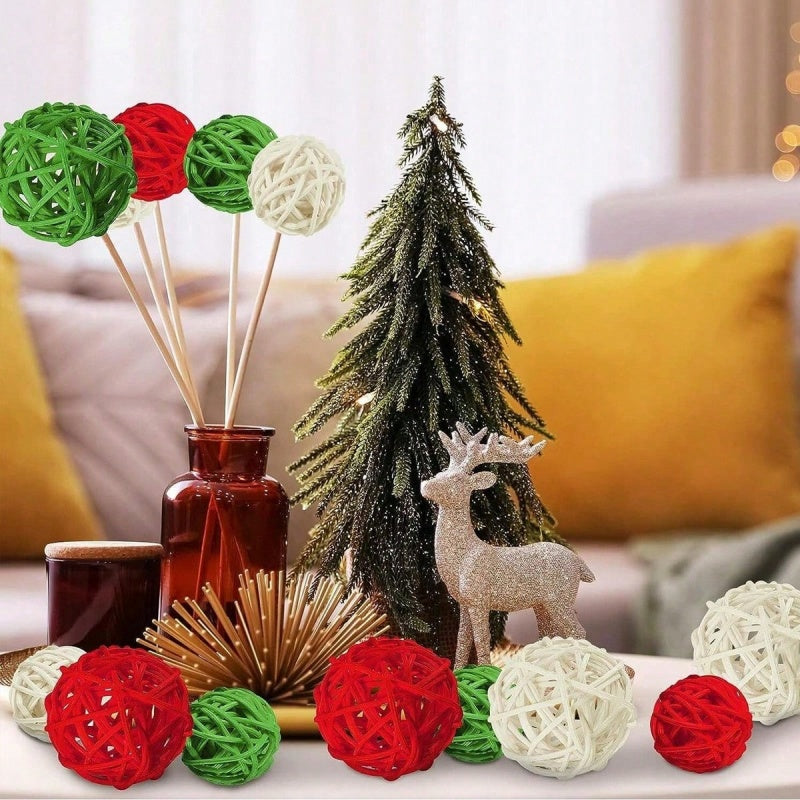 30 Pcs Christmas Rattan Wicker Balls Decorations