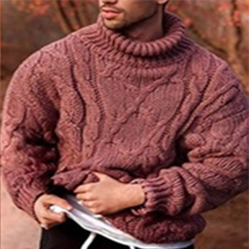 2024 Autumn and Winter Cross-border Foreign Trade European and American Fashion Casual Twist Flower Turtleneck Men's Sweater Men's Knitted Cardigan