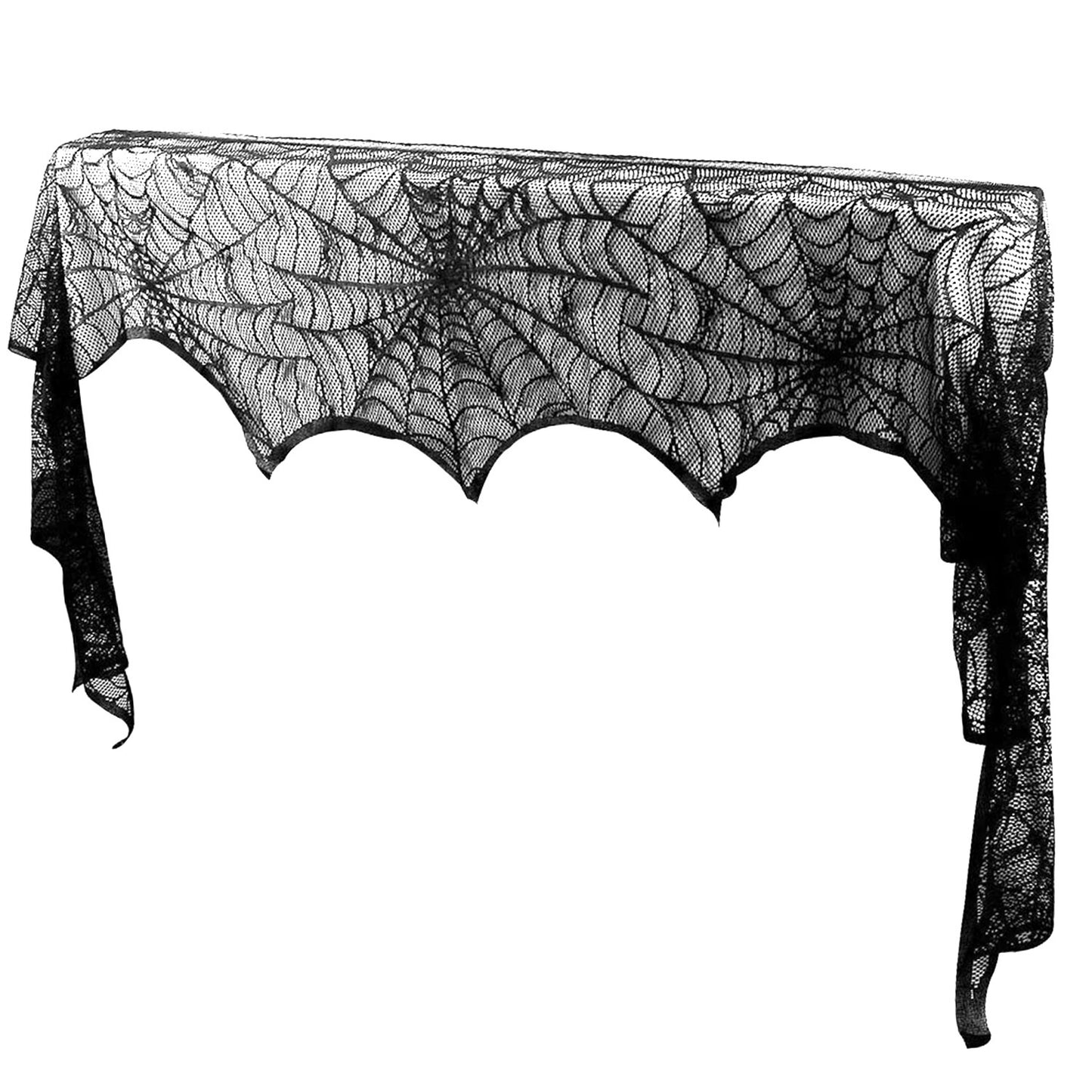 Halloween Decoration Black Lace Spiderweb Fireplace Mantle Scarf Cover Festive Party Supplies Fireplace Scarf 96 X 18 Inch For Halloween Christmas Party Door Window Decoration