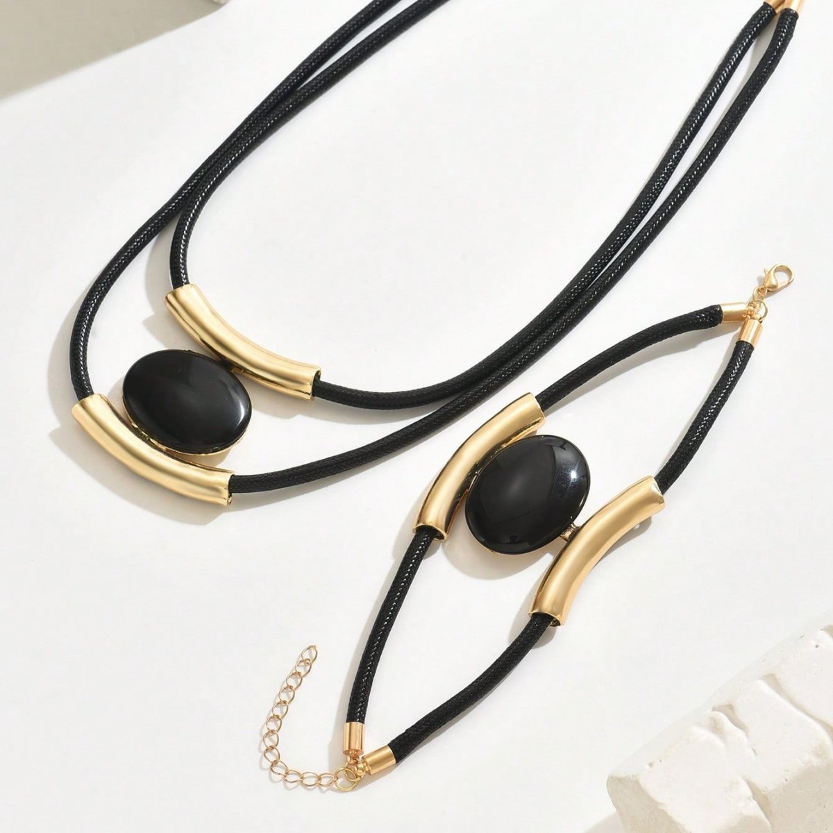 Gold Plated Golden Elegance Black And Gold Statement Jewelry