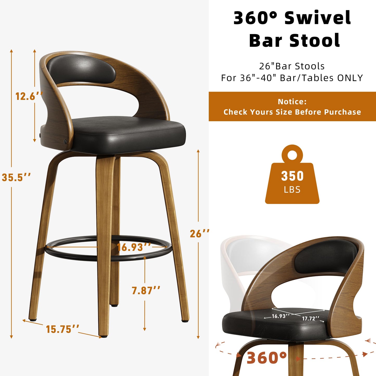 Set of 2 Swivel Bar Stools