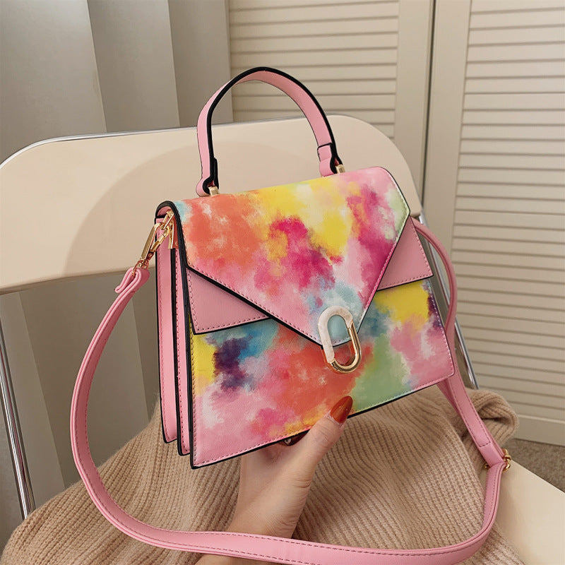 Rainbow Graffiti Tie Dye Flap Handbags Purse Women