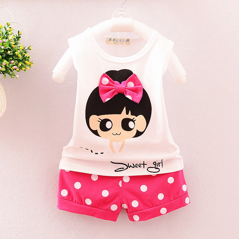Korean children's clothing summer clothes girls summer cartoon flower vest suit 0-4 years old baby girl shorts two-piece suit trendy