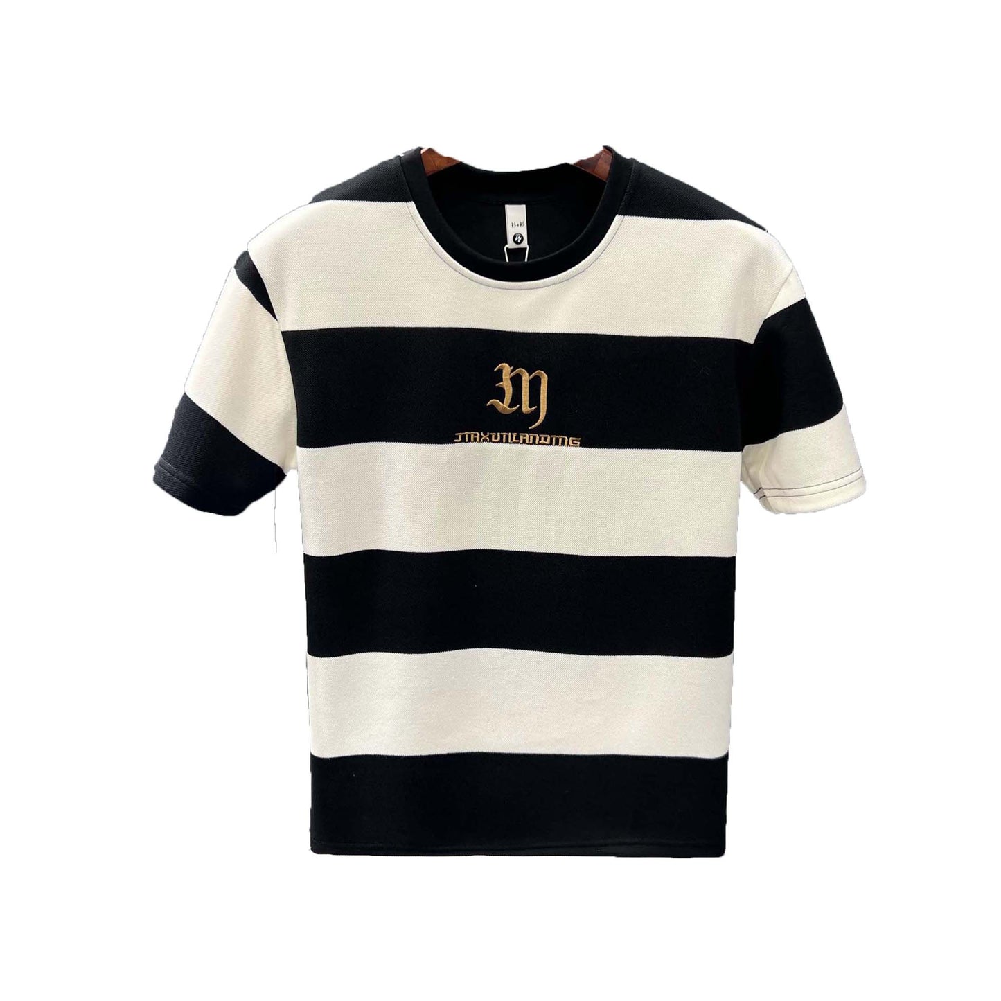 Black and white striped T-shirt men's summer ins trendy brand embroidered half-sleeved T-shirt 2024 new men's top trendy short-sleeved