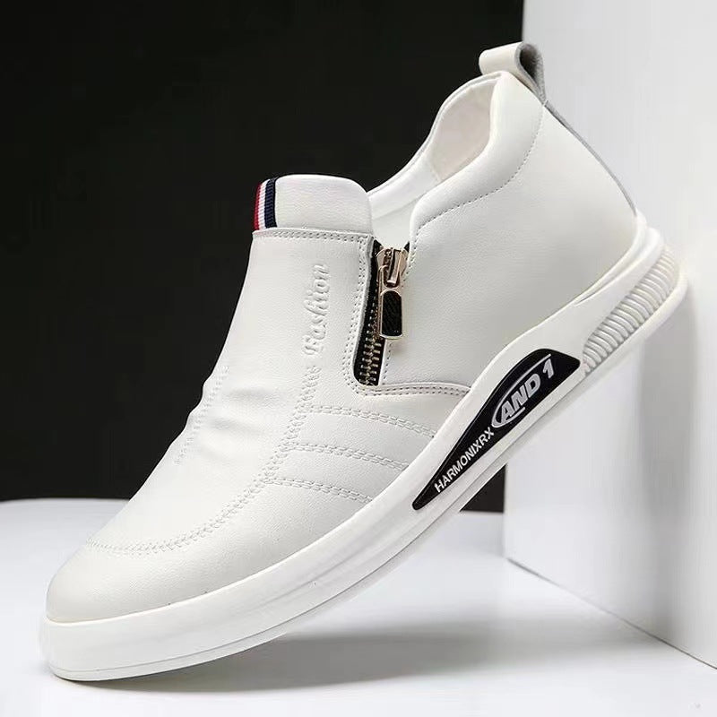 2023 new men's casual leather shoes fashion all-match inner heightened white shoes cover feet spring and summer British men's cross-border Doudou shoes