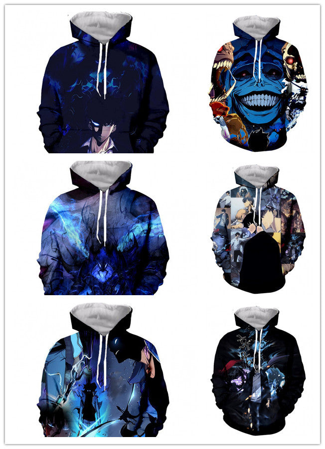 Cross-border factory Europe and America Solo Leveling printed hoodie sweatshirt men's loose Harajuku 3D hoodie