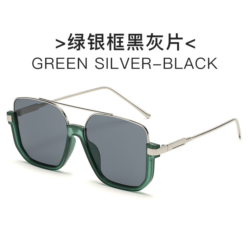 Plain double bridge large frame anti-blue light retro glasses ins lower half frame square sunglasses female internet celebrity street photography sunglasses