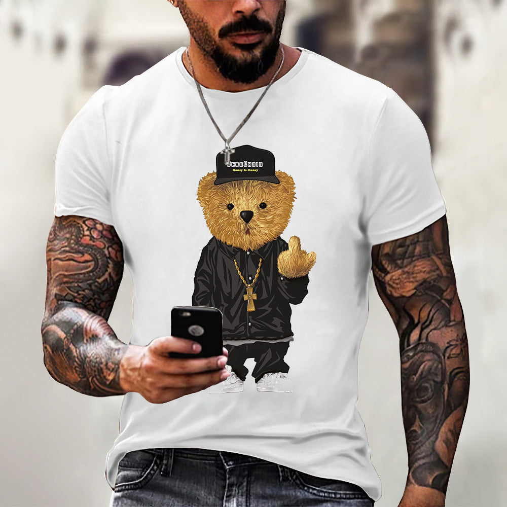 Men's T-shirt 2023 spring and summer new O-neck short-sleeved cute bear 3D printing top source factory can print LOGO