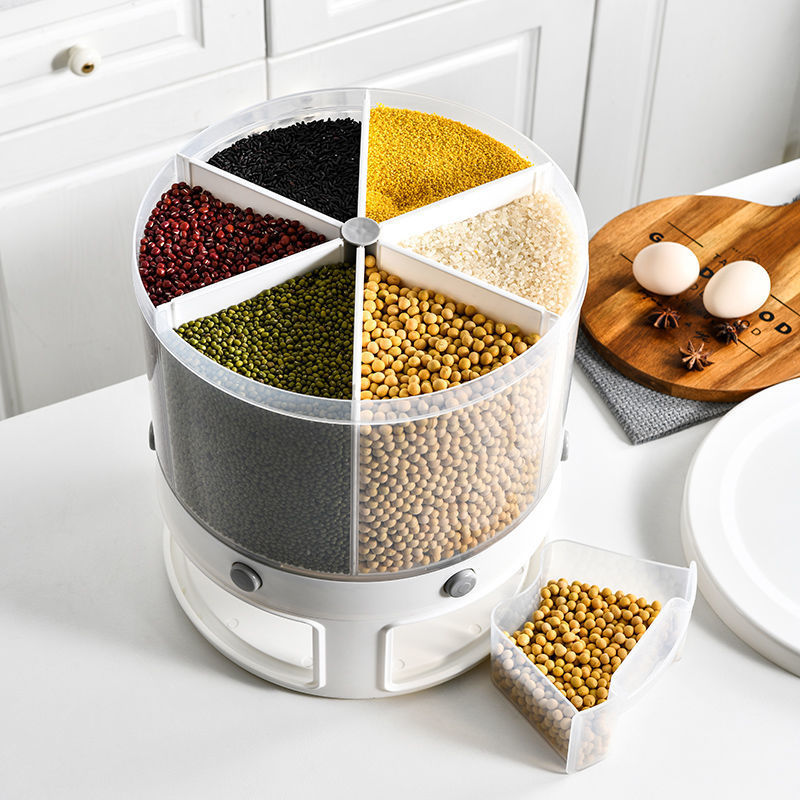 Five grains separated storage box kitchen rotatable rice bucket household 20 catties sealed rice tank rice storage box rice