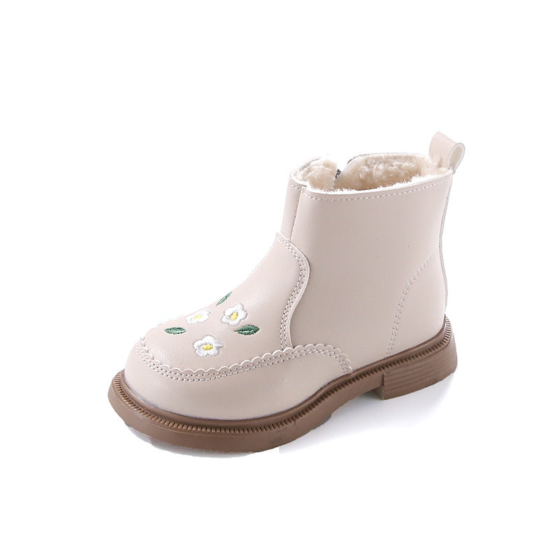 Girls' short boots 2024 winter new children's boots fashionable Martin boots little girls cotton shoes winter plus velvet leather boots