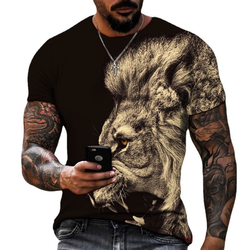 Cross-border Amazon AliExpress hot style animal beast lion 3D printing summer men's T-shirt factory direct sale