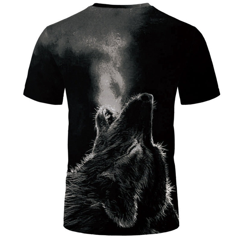 Foreign trade new style black and white wolf head pattern 3D three-dimensional printing short-sleeved T-shirt tide brand half-sleeved T-shirt loose clothes