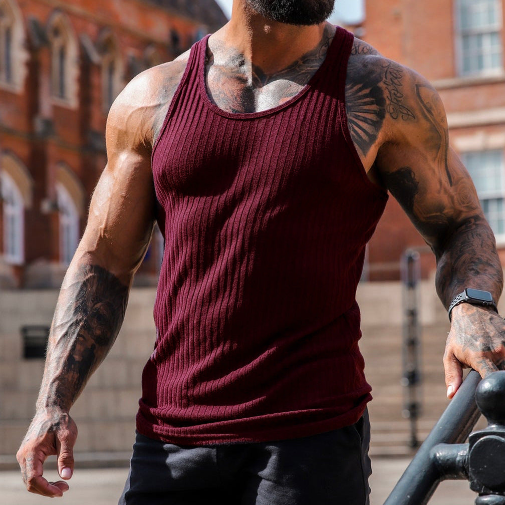 Cross-border foreign trade summer knitted vertical stripe fitness sports self-cultivation vest men's I-shaped vest