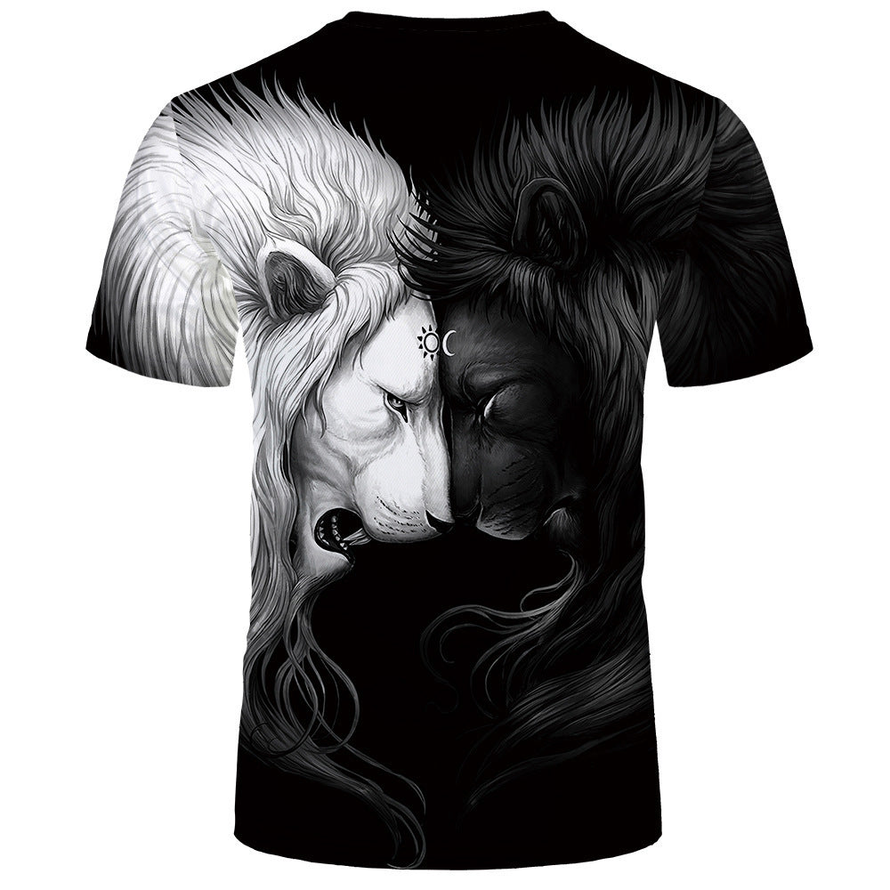 2019 factory direct selling new fashion brand t-shirt men's summer 3d t-shirt printing yin and yang lion
