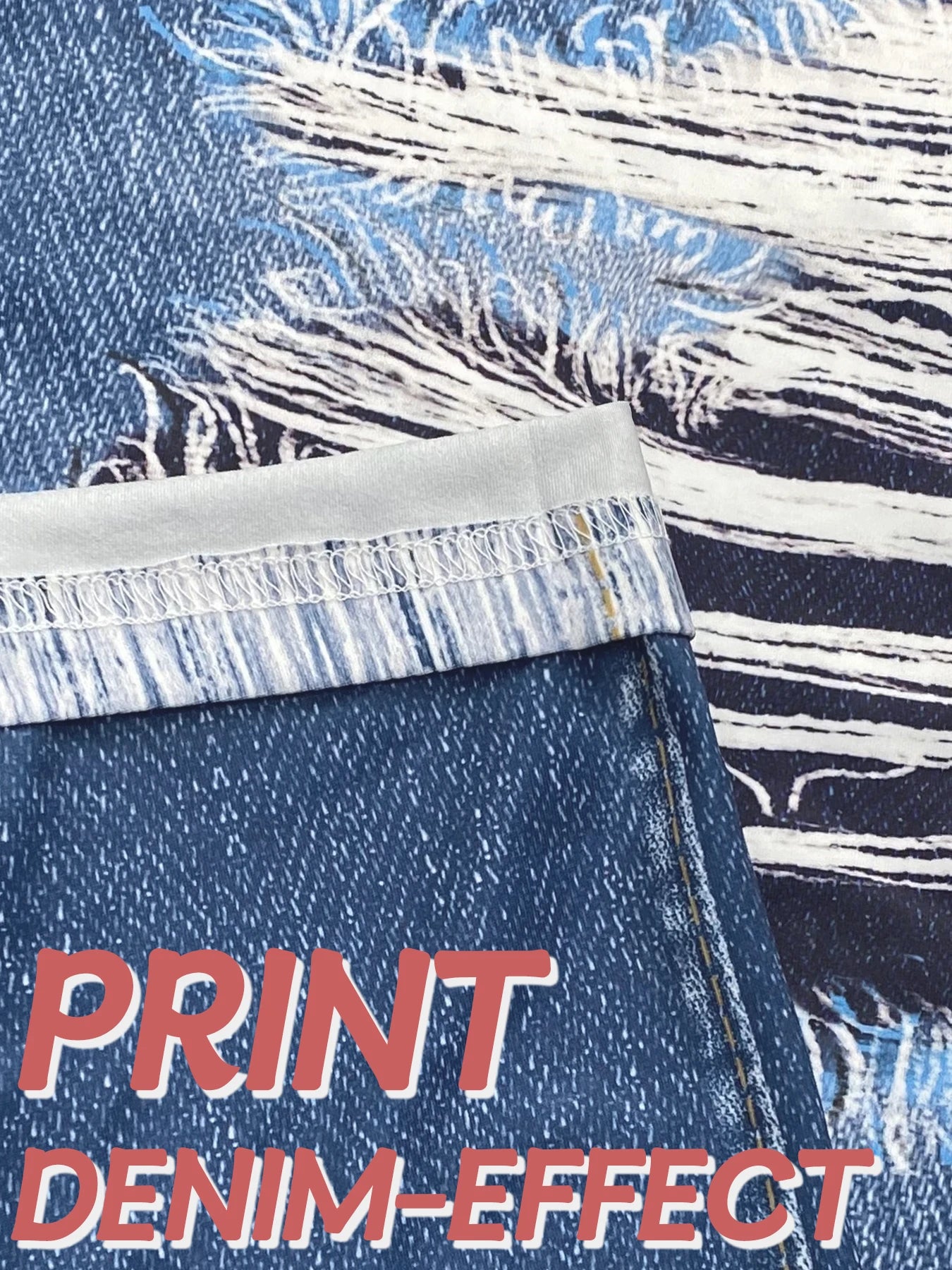 Women's Denim Print Ripped Pattern High Elastic Sports Pants