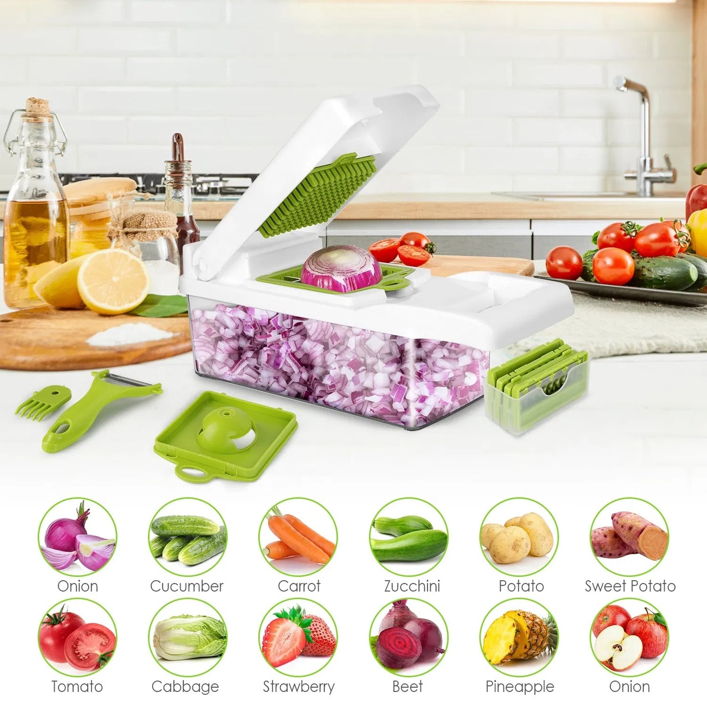 12 In 1 Vegetable Chopper With Container Food Slicer Dicer Grater Peeler