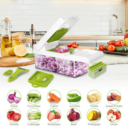 12 In 1 Vegetable Chopper With Container Food Slicer Dicer Grater Peeler