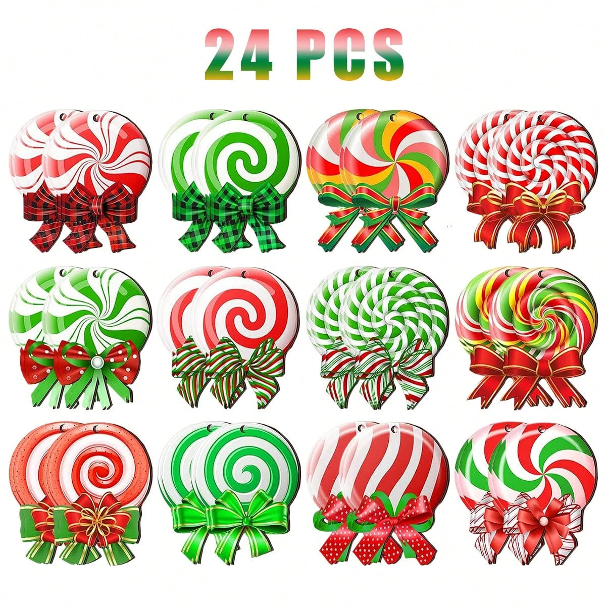 24 Pieces Peppermint Christmas Tree Ornaments