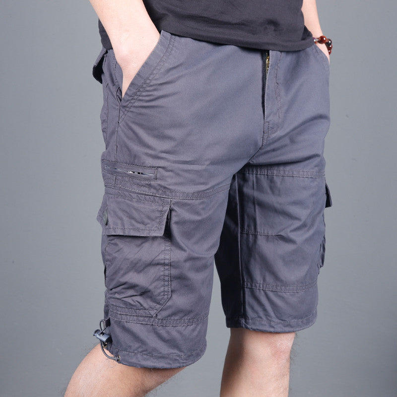 Summer men's loose casual shorts mid-length pants with multiple pockets work shorts small zipper shorts elastic waist large pants