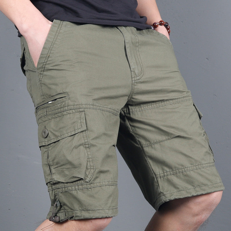 Summer men's loose casual shorts mid-length pants with multiple pockets work shorts small zipper shorts elastic waist large pants