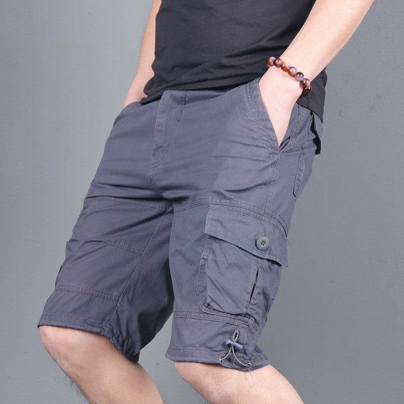 Summer men's loose casual shorts mid-length pants with multiple pockets work shorts small zipper shorts elastic waist large pants