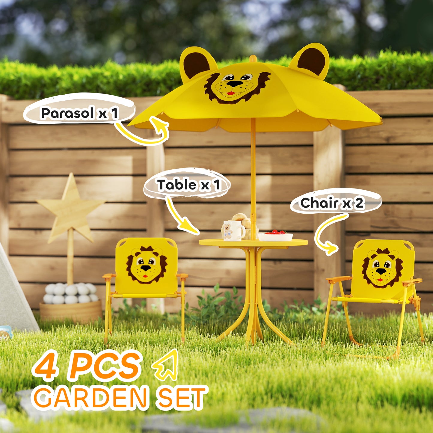 Kids Picnic Table And Chair Set With Foldable Chairs