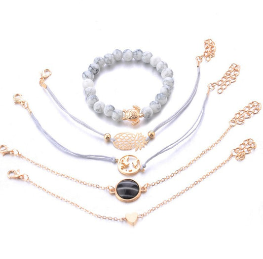 Braided bracelets European and American style pineapple love black beads map turtle green beads beaded rhinestone bracelet wholesale