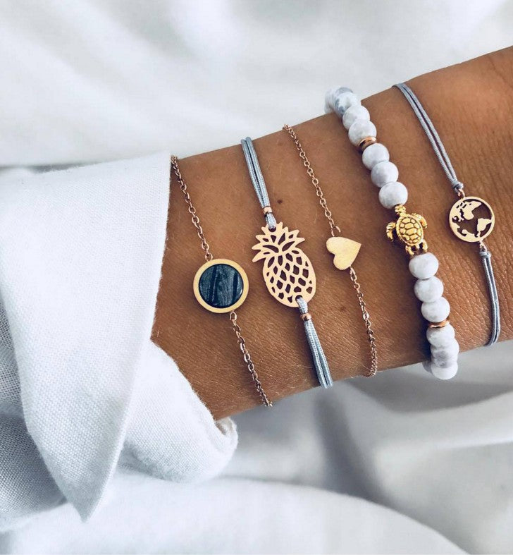 Braided bracelets European and American style pineapple love black beads map turtle green beads beaded rhinestone bracelet wholesale