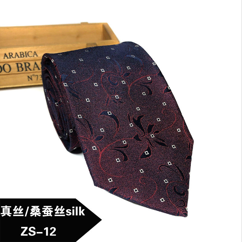 New silk tie Mulberry silk men's 8cm dress business yarn-dyed jacquard factory spot wholesale logo