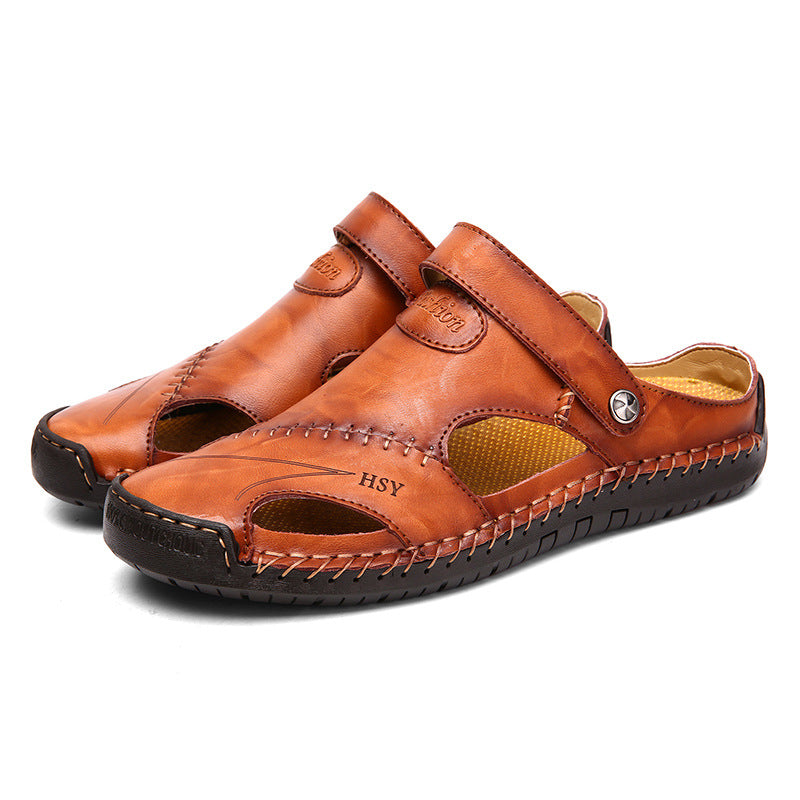Amazon cross-border spring and summer men's large size sandals men's trendy leather beach shoes casual sandals and slippers men's shoes sewing shoes