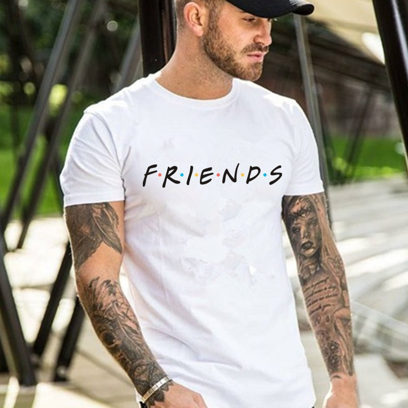 Foreign trade summer European and American fashion creative letters FRIENDS men's loose casual short-sleeved 3D printed round neck T-shirt