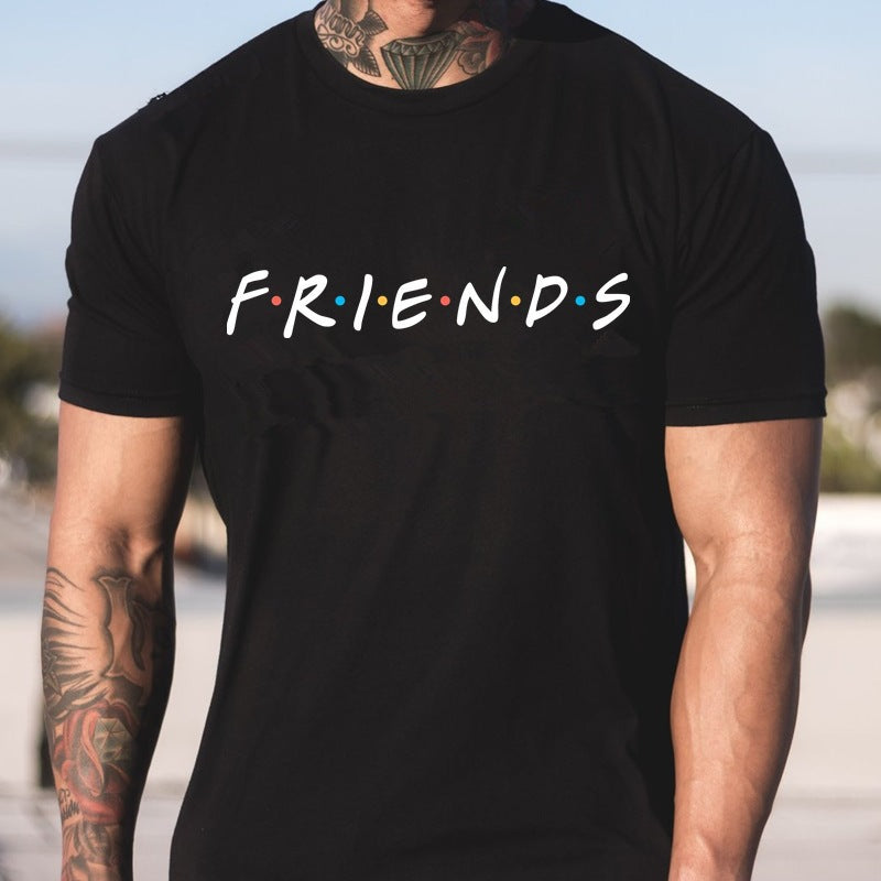 Foreign trade summer European and American fashion creative letters FRIENDS men's loose casual short-sleeved 3D printed round neck T-shirt
