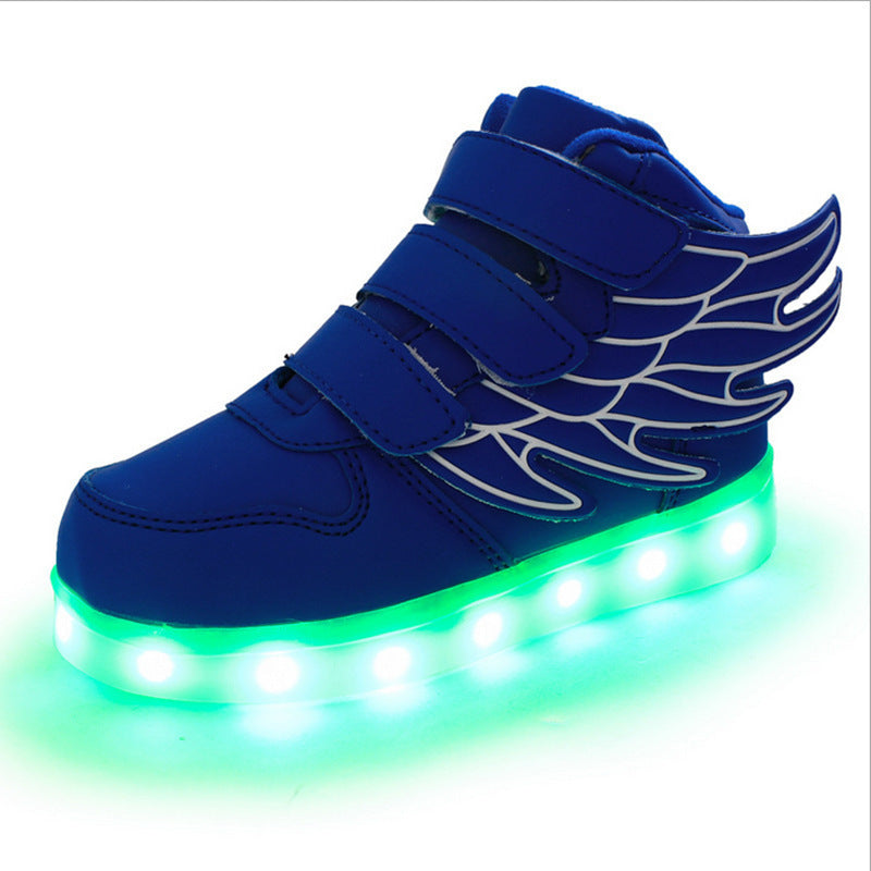 2023 new children's luminous shoes colorful light shoes LED charging luminous shoes children's shoes boys and girls wing light shoes