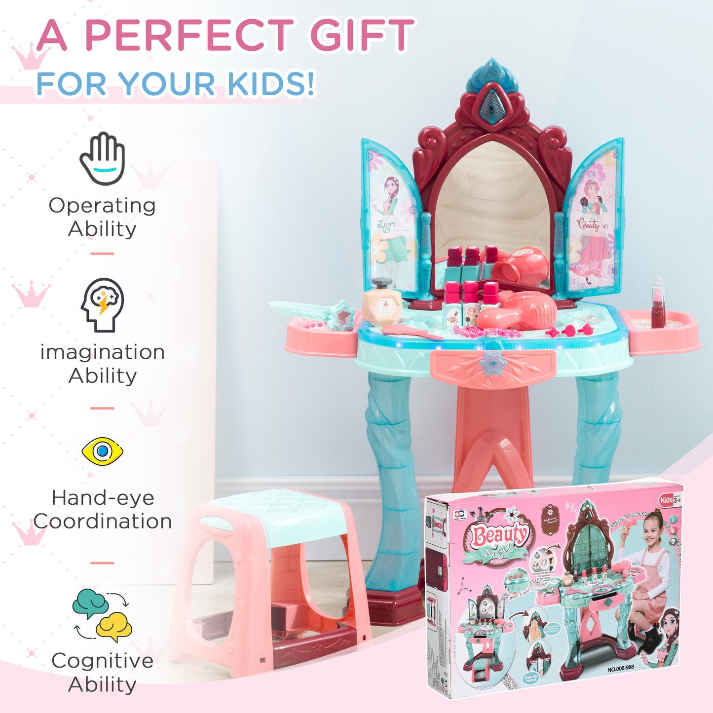 Kids Vanity Set with Self-Opening Mirror