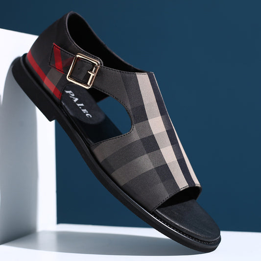 Summer England plaid sandals trendy Vietnamese slippers men's outdoor beach shoes men's sandals large size men's shoes 4748