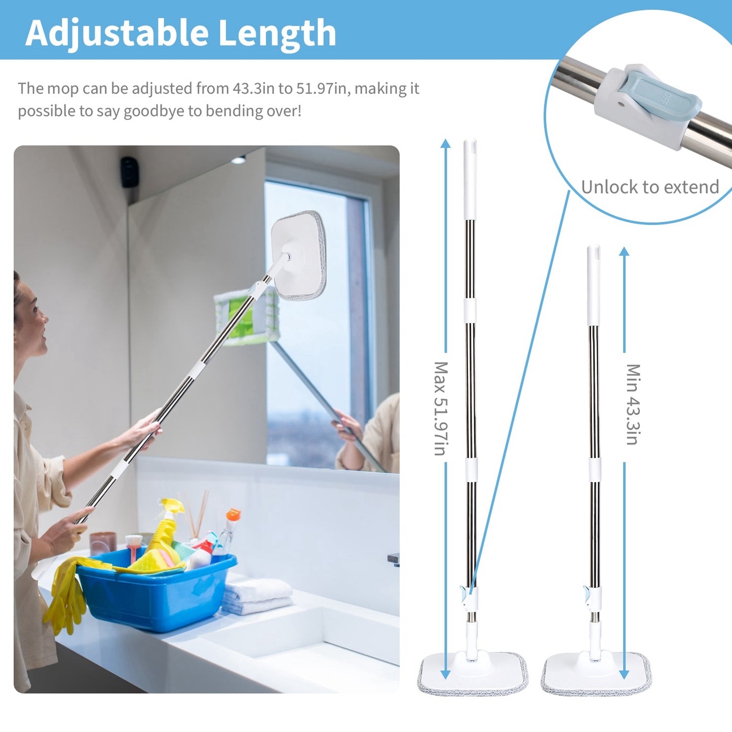 Spin Mop And Bucket With Wringer Set Flat Floor Mop With Clean And Dirty Water Separate System 2 Replaceable Reusable Washable Microfiber Mop Pads