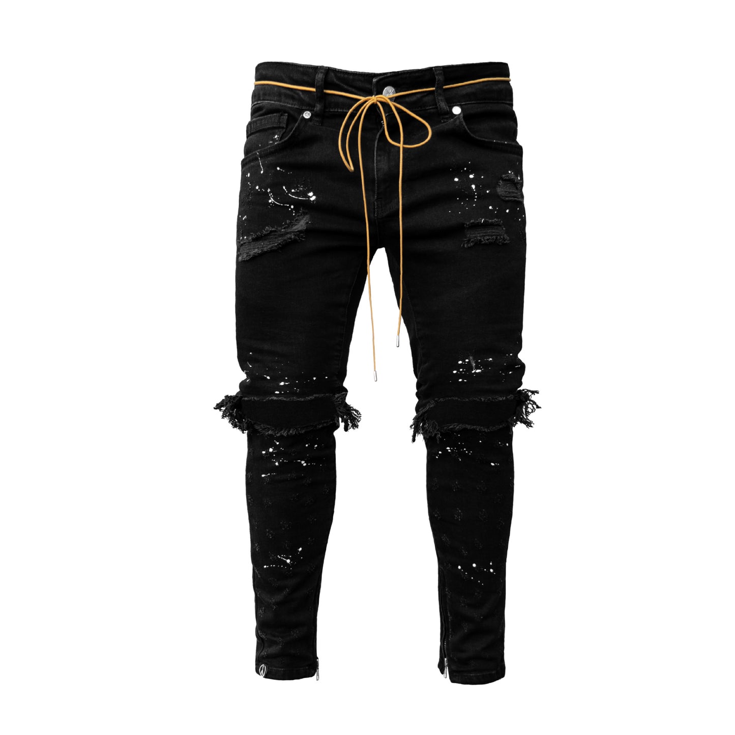 Wish European and American new men's slim fit ripped pants new men's paint jeans factory direct sales