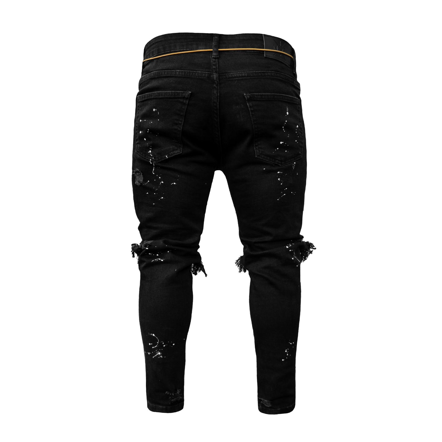 Wish European and American new men's slim fit ripped pants new men's paint jeans factory direct sales