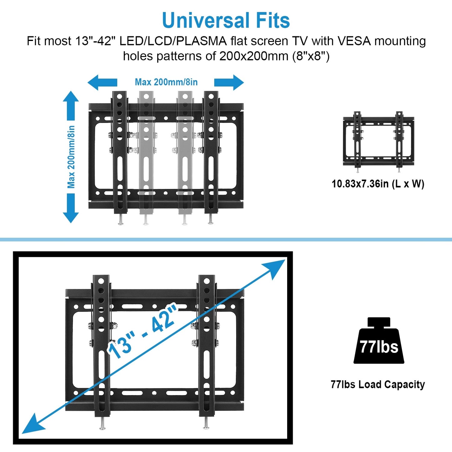 TV Wall Mount Bracket Tilt For 13in-42in LED LCD PLASMA Flat TV VESA 200x200mm