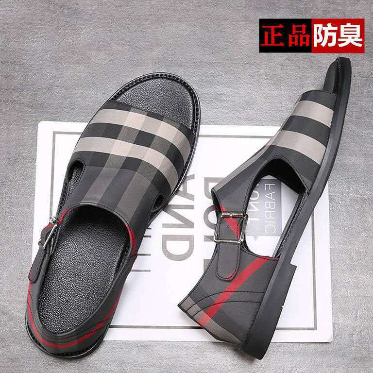 Summer England plaid sandals trendy Vietnamese slippers men's outdoor beach shoes men's sandals large size men's shoes 4748