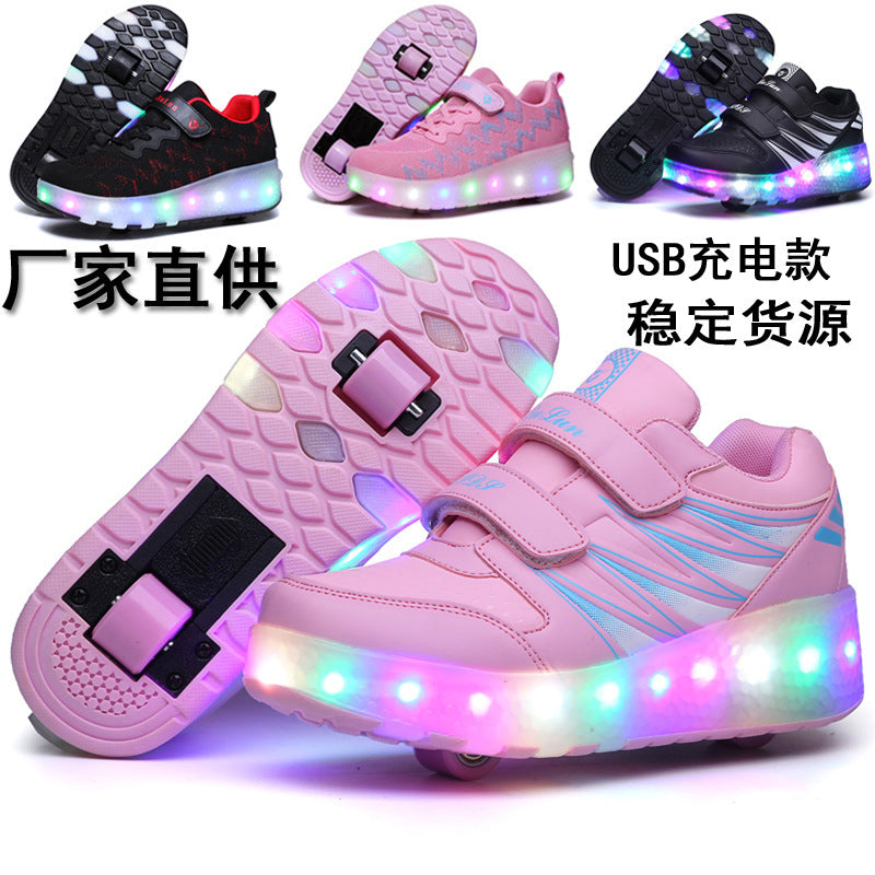 Cross-border special for Heelys shoes LED hair smooth roller shoes boys and girls student sports single and double wheels Amazon