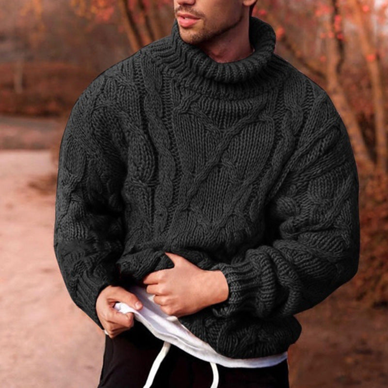 2024 Autumn and Winter Cross-border Foreign Trade European and American Fashion Casual Twist Flower Turtleneck Men's Sweater Men's Knitted Cardigan