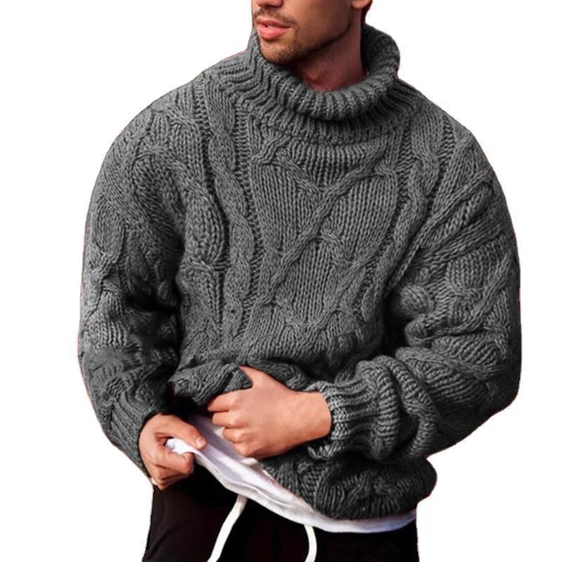 2024 Autumn and Winter Cross-border Foreign Trade European and American Fashion Casual Twist Flower Turtleneck Men's Sweater Men's Knitted Cardigan