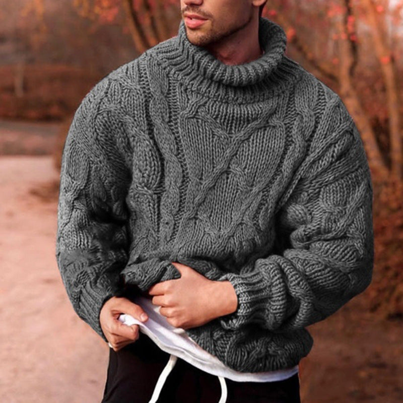 2024 Autumn and Winter Cross-border Foreign Trade European and American Fashion Casual Twist Flower Turtleneck Men's Sweater Men's Knitted Cardigan