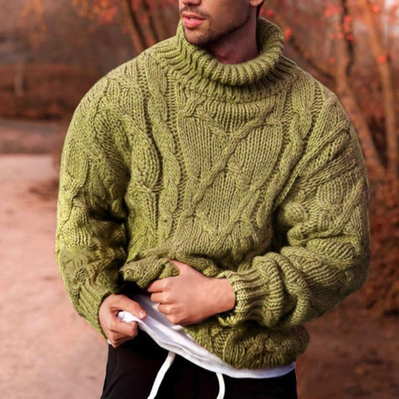 2024 Autumn and Winter Cross-border Foreign Trade European and American Fashion Casual Twist Flower Turtleneck Men's Sweater Men's Knitted Cardigan