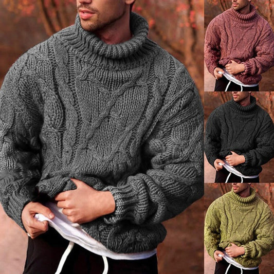 2024 Autumn and Winter Cross-border Foreign Trade European and American Fashion Casual Twist Flower Turtleneck Men's Sweater Men's Knitted Cardigan