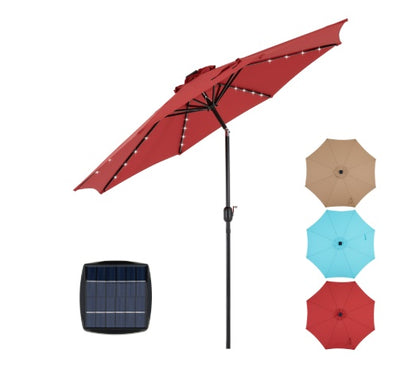 Solar 32 LED Lighted Patio Umbrella With Tilt Adjustment And UV-Resistant Fabric