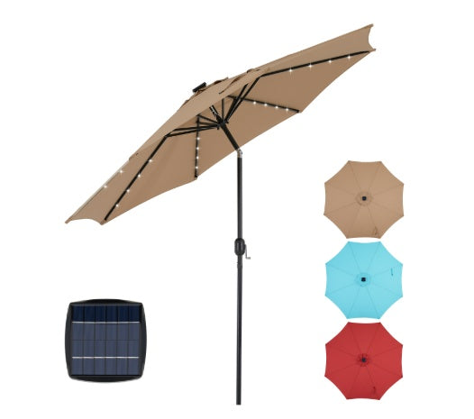 Solar 32 LED Lighted Patio Umbrella With Tilt Adjustment And UV-Resistant Fabric