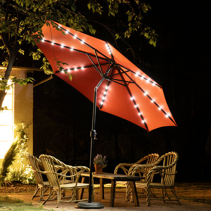 Solar 32 LED Lighted Patio Umbrella With Tilt Adjustment And UV-Resistant Fabric