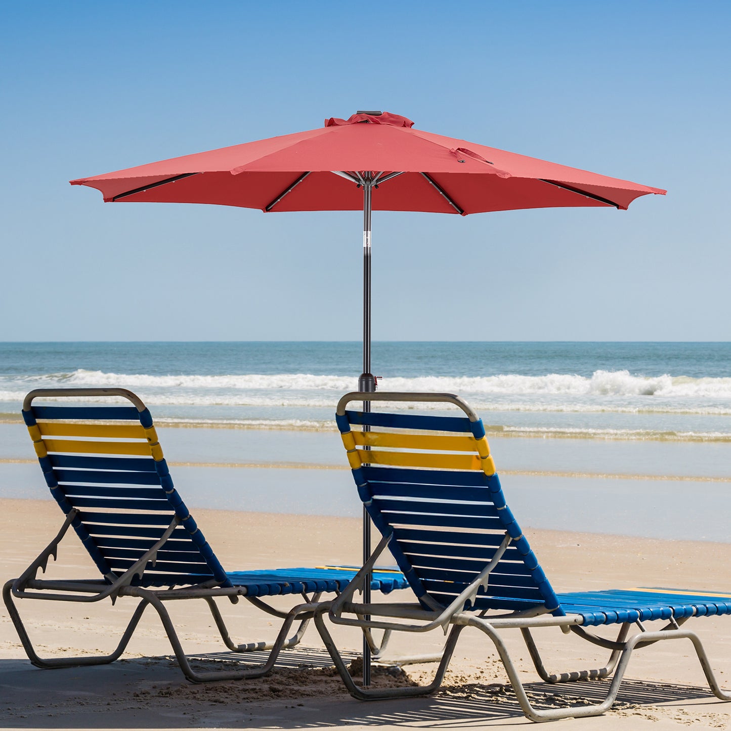 Solar 32 LED Lighted Patio Umbrella With Tilt Adjustment And UV-Resistant Fabric